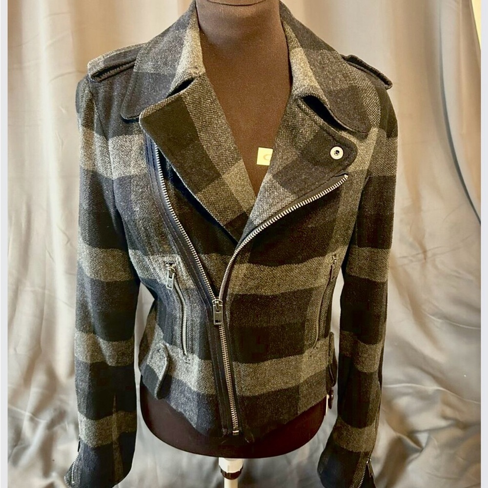 American Eagle jacket Y2K Moto Plaid Biker Gray Checkered (medium)